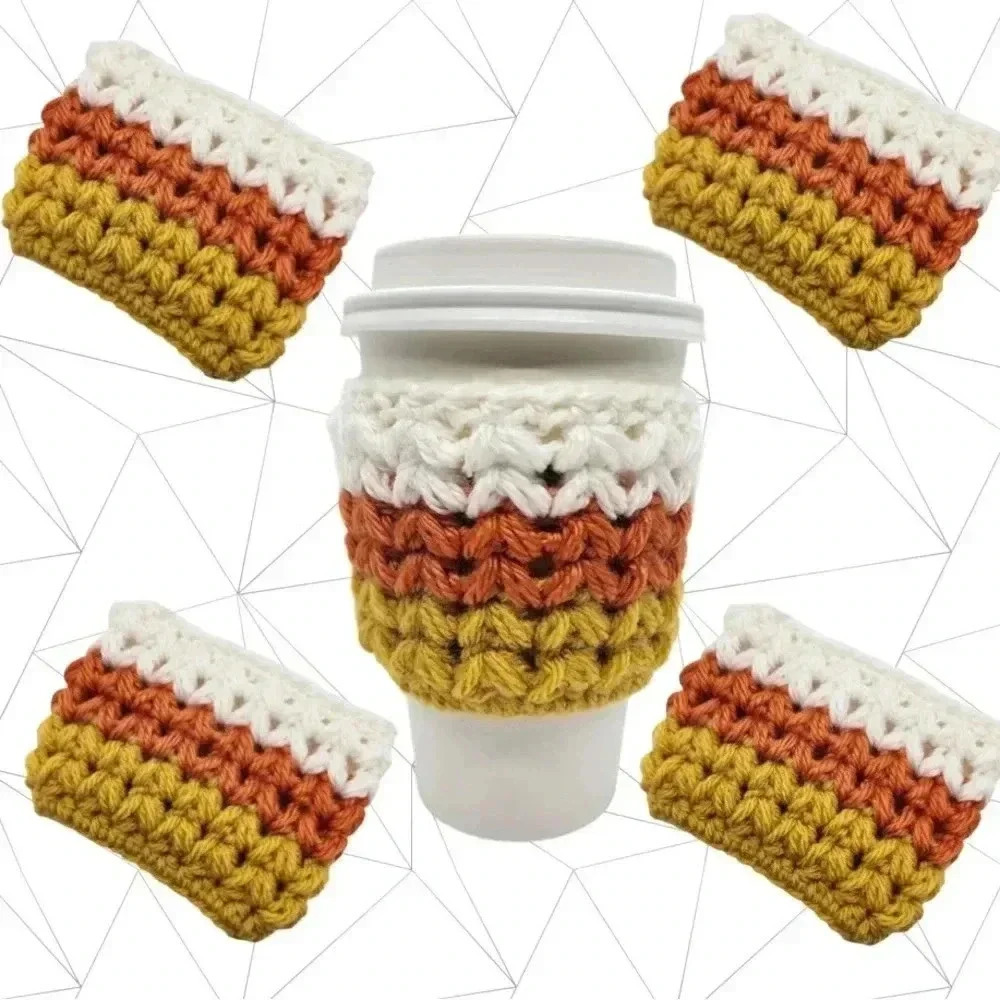 Handmade Crochet Coffee Cup Cozy Sleeve Holder Mason Jar Holder Set Of 4 Retro